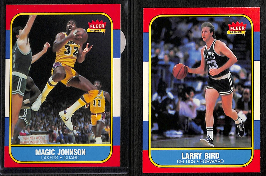 Lot of (7) 1986 Fleer Basketball Stars Including Magic, Bird, Erving, and Jabbar