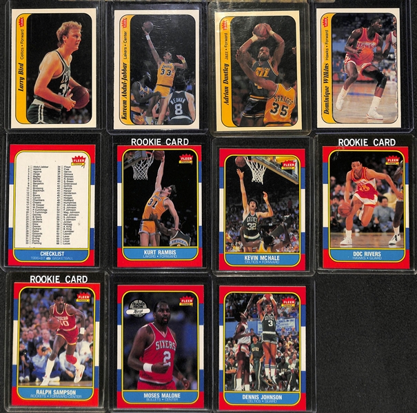Lot of (33) 1986 Fleer Basketball Cards and Stickers Inc. Bird, Jabbar,  Wilkins