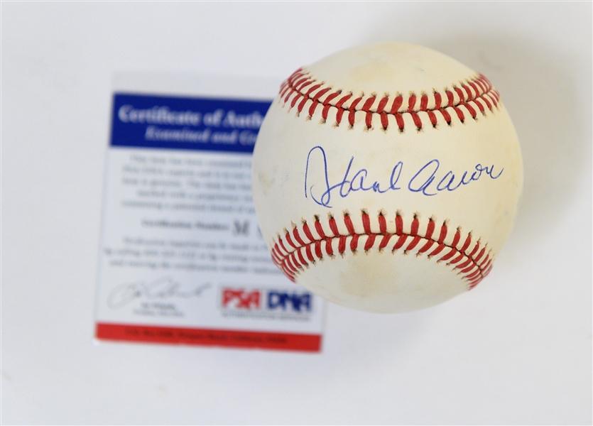 Hank Aaron Autographed Baseball with PSA/DNA Certification