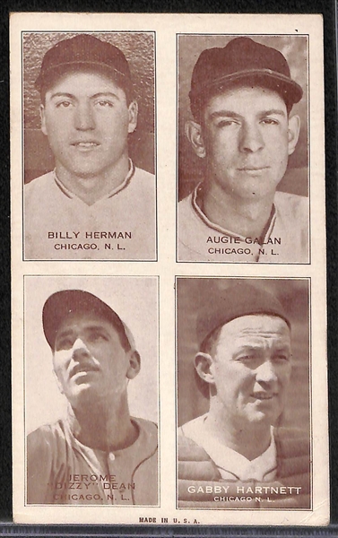Lot of (2) 1938 Four-On-One Exhibit Cards Featuring Ott, Hubbell and Dizzy Dean