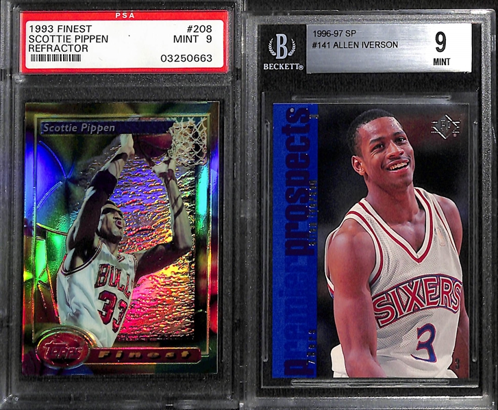 Lot of (5) Graded PSA and BGS Mint Basketball Star Inserts and Rookies Featuring Allen Iverson and Scottie Pippen
