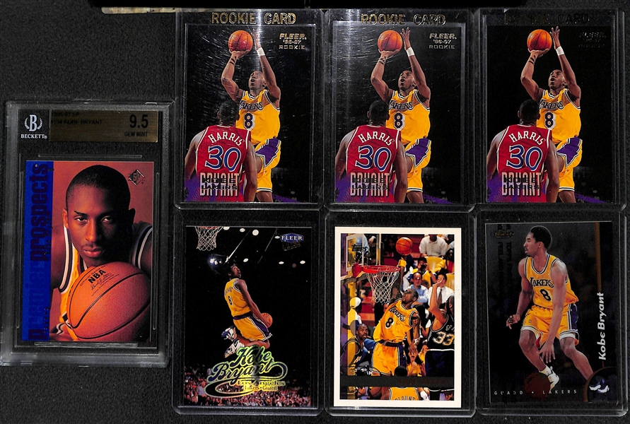 Lot of (7) Kobe Bryant Basketball Cards Featuring 1996-97 SP Graded BGS 9.5 Gem Mint