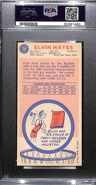 1969-70 Topps Basketball Elvin Hayes Rookie Card #75 Graded PSA 6