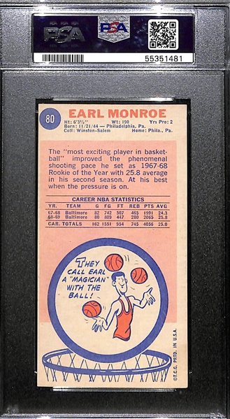 1969-70 Topps Basketball Earl Monroe Rookie Card #80 Graded PSA 5