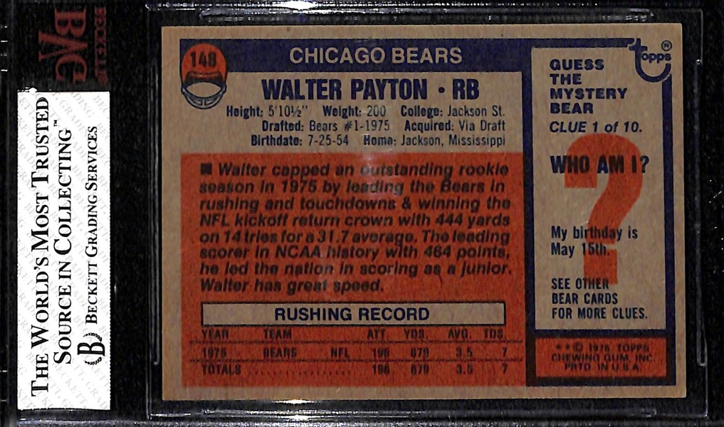 1976 Topps Walter Payton Rookie Card Graded Beckett BVG 6