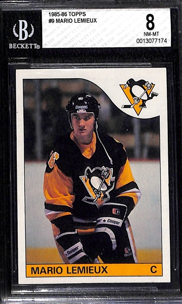 1985-86 Topps Hockey Mario Lemieux Rookie Card Graded BGS 8