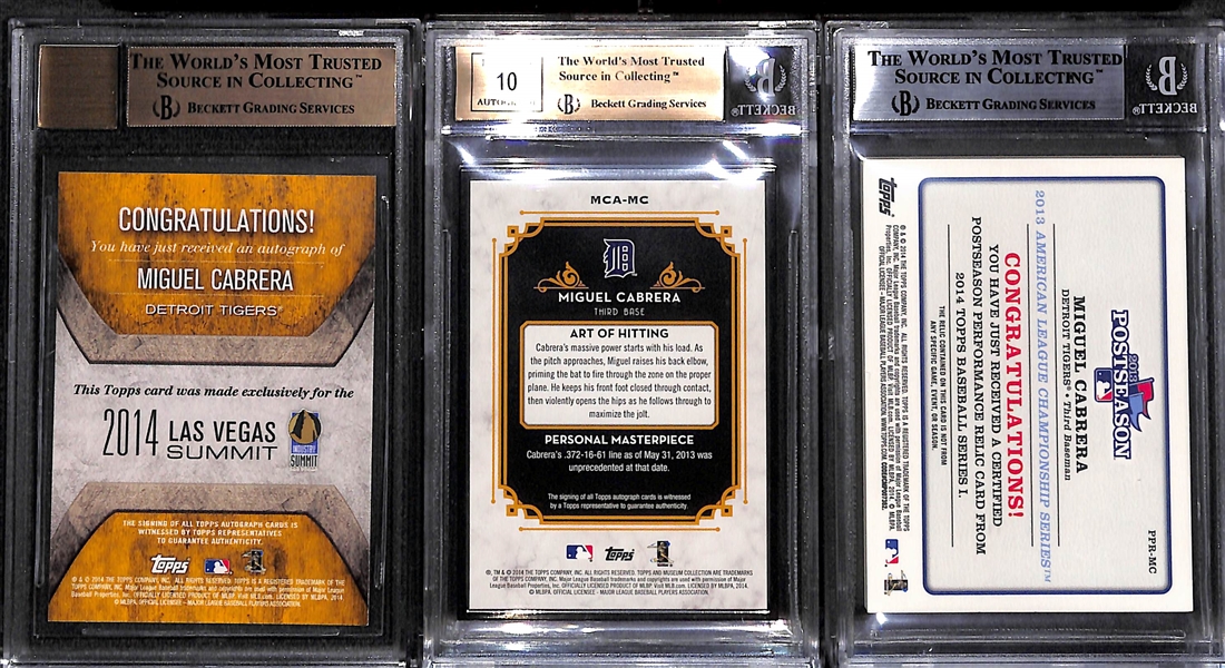 (3) BGS Graded Miguel Cabrera Rare Short Print Autographs and Relic Cards