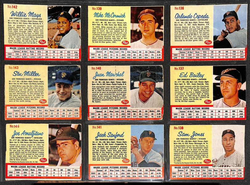 1962 Post Complete Baseball Card Set of 200 Cards w. Mickey Mantle