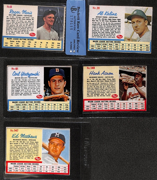  Lot of (5) 1962 Post Star Cards w. Roger Maris Ad Card - Beckett Authentic