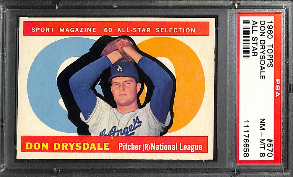 (3) PSA High Grade 1960 Topps Baseball Inc. Drysdale, Crandall, and Antonelli