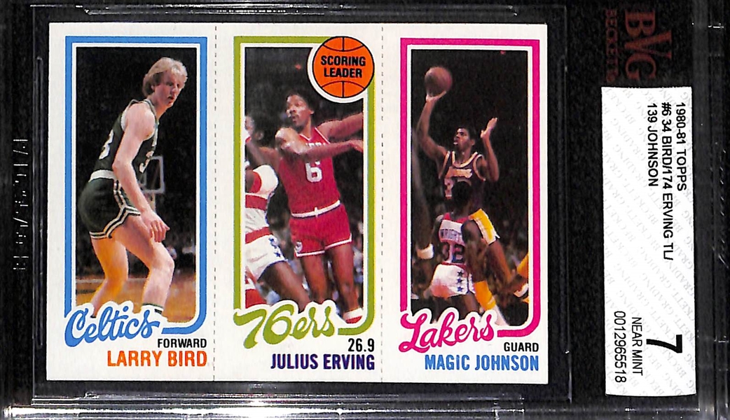 1980-81 Topps Larry Bird/Magic Johnson/Julius Erving Graded BGS 7 (Bird and Magic Rookies!)