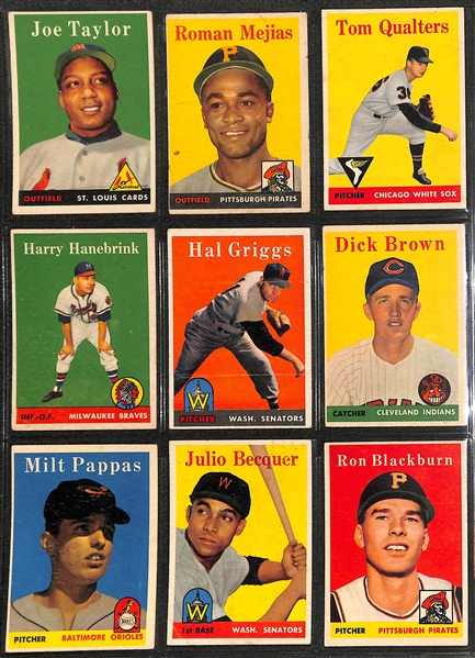  1958 Topps Baseball Partial Set - 416 of 495 Cards - w. Bob Lemon