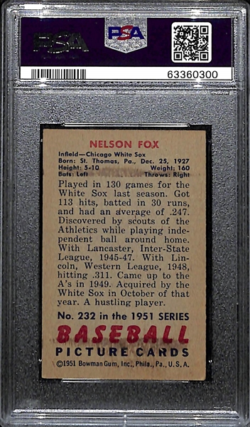 1951 Bowman Nellie Fox Rookie Card #232 Graded PSA 4