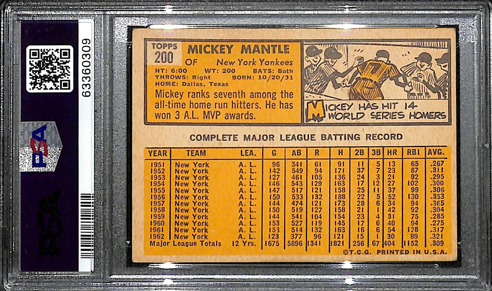 1963 Topps Mickey Mantle #200 Graded PSA 4 VG-EX
