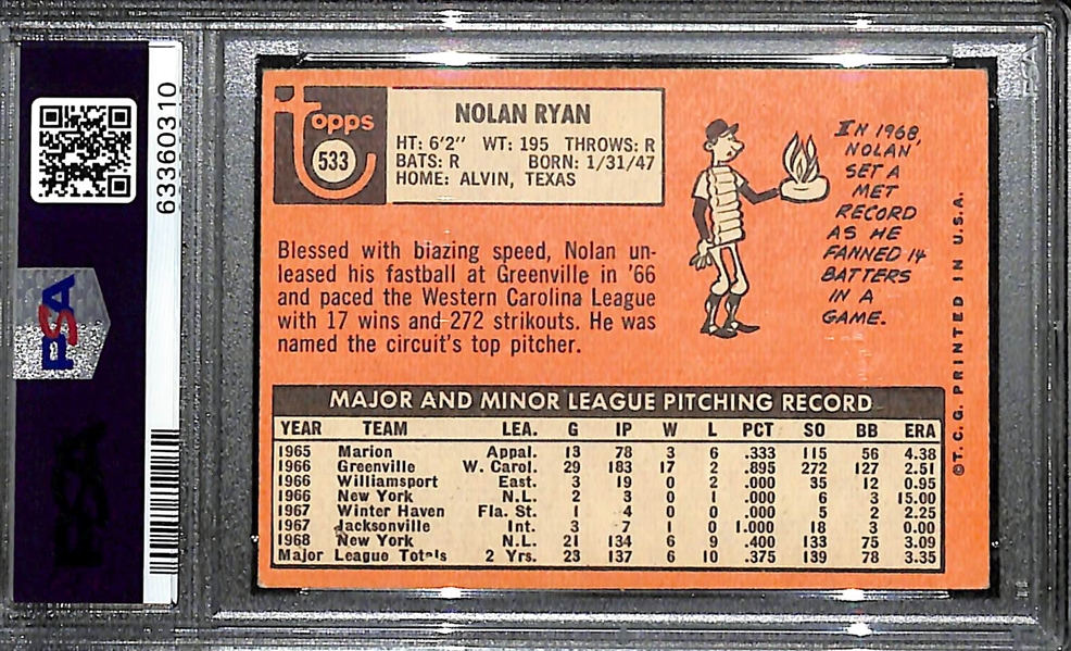 1969 Topps Nolan Ryan #533 (2nd Year) Graded PSA 4