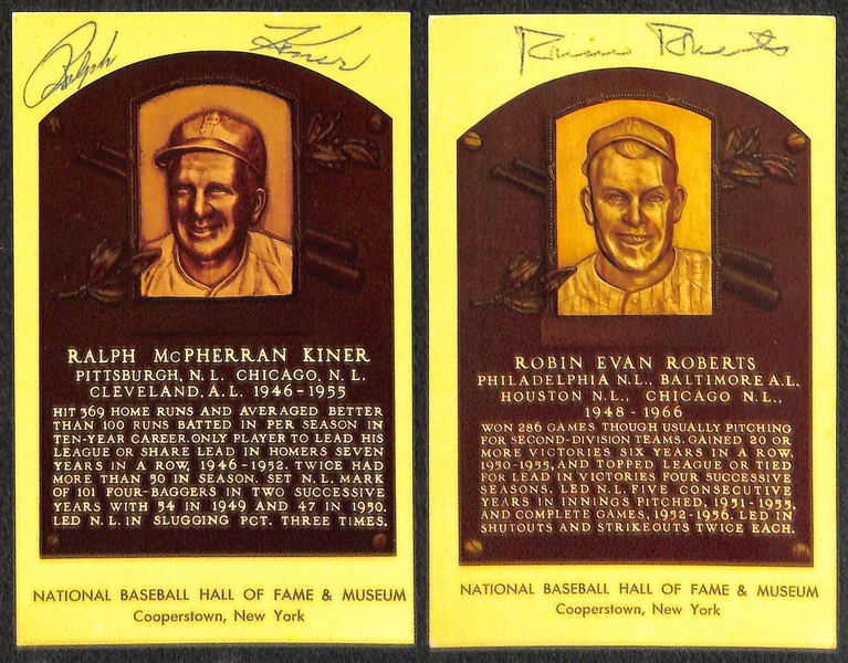 (13) Baseball Autographed Hall of Fame 4x6 Cards w. Feller, Hubbell, Kiner, Roberts (JSA Auction Letter)
