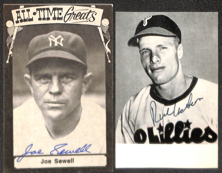 (15) Baseball Autographed Hall of Fame 4x6 Cards and Clippings w. Mize, Ford, Spahn, Sewell, Ashburn (JSA Auction Letter)