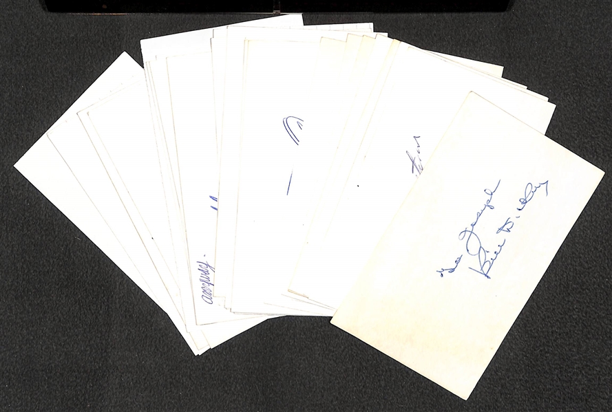 Lot of (28) Baseball Autographed Index Cards w. Dickey, Gomez, Sewell, Slaughter (JSA Auction Letter)