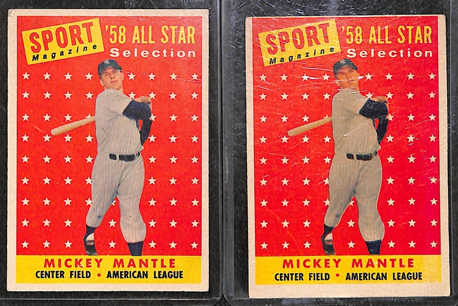 Lot of (4) 1958 Topps All-Stars w. (2) Mickey Mantle, Banks, Musial