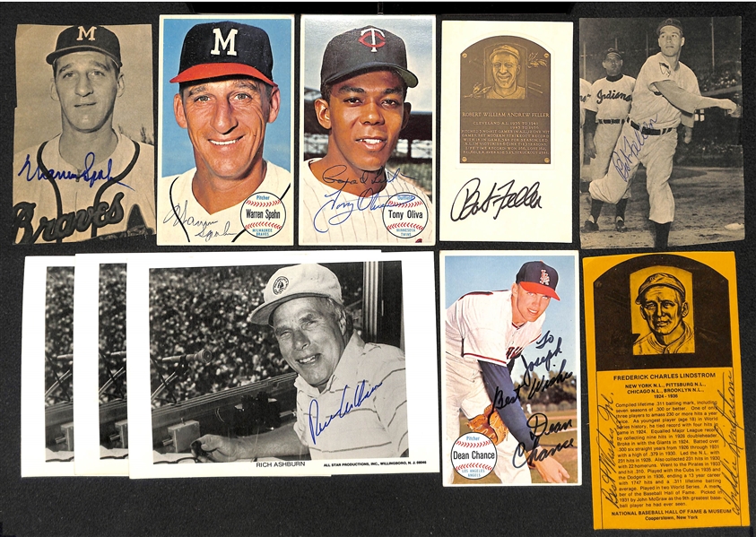 Lot of (35) Autographed Multi Sports Cards, Clippings and Photos w. Spahn, Oliva, Ashburn, Feller (JSA Auction Letter)