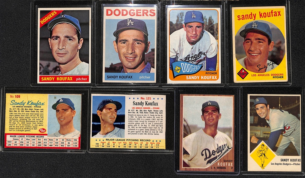 Lot of (21) 1950s and 1960s Dodger Star Pitchers Inc. (8) Sandy Koufax and (13) Don Drysdale Cards