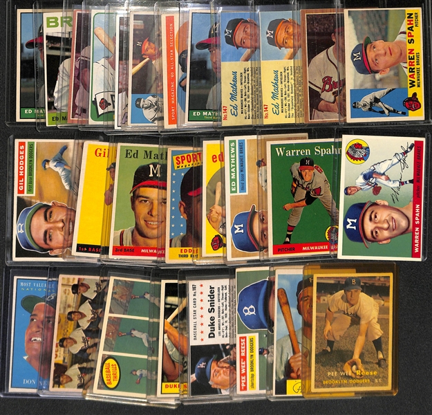 Lot of (28) 1950s and 1960s Stars and HOFers including Warren Spahn, Mathews, Hodges, Reese, Snider
