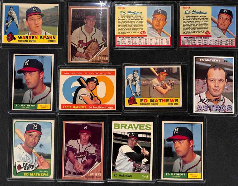 Lot of (28) 1950s and 1960s Stars and HOFers including Warren Spahn, Mathews, Hodges, Reese, Snider