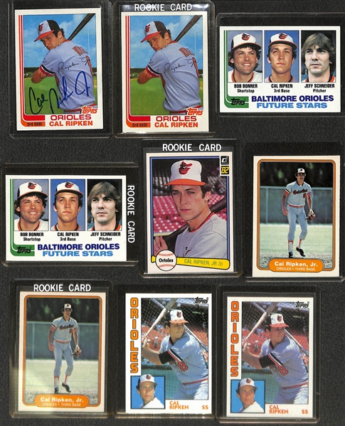 Lot of (18) Cal Ripken Baseball Cards Inc. (7) 1982 Rookies and Autographed Topps Update Rookie