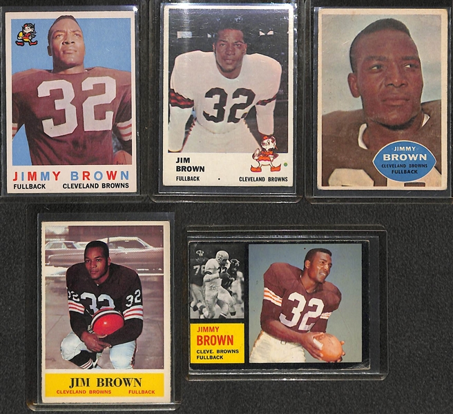 Lot of (5) 1950s and 60s Jim Brown Football Cards