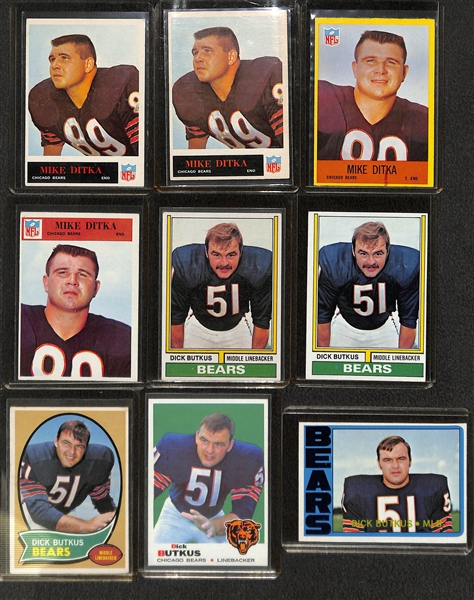 Lot of (18) 1960s and 70s Chicago Bears Greats Dick Butkus, Gale Sayers and Mike Ditka