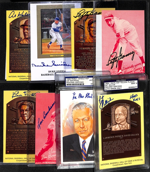 (8) Baseball HOF Autographs on 4x6 Cards w. Al Kaline, Duke Snyder, Lefty Gomez, Bill Dickey,  Lou Boudreau, Lee Macphail, Pat Gillick