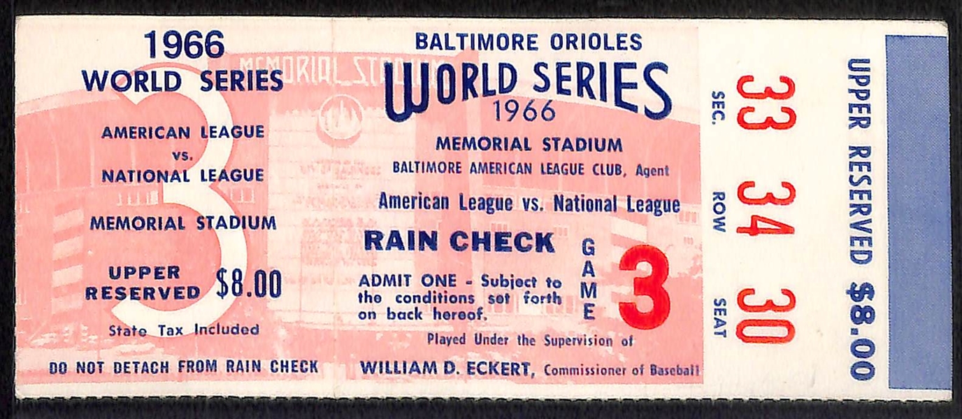 1969 Super Bowl 3 Ticket (Jets v Colts ) & 1966 World Series Ticket (Orioles v Dodgers)