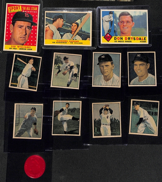 Lot of (12) Vintage Baseball Mostly Cards w/ (8) 1951 Berk Ross featuring 1958 Ted Williams