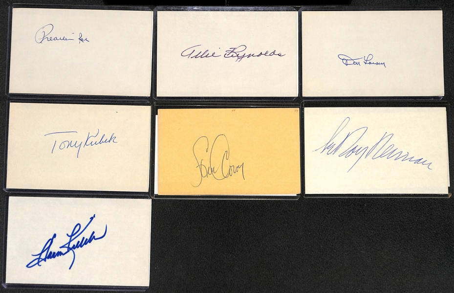 (13) Autographed 4x6 Index cards w/ Musial, Berra, Snider, Reese, Rizzuto (All JSA Certified)