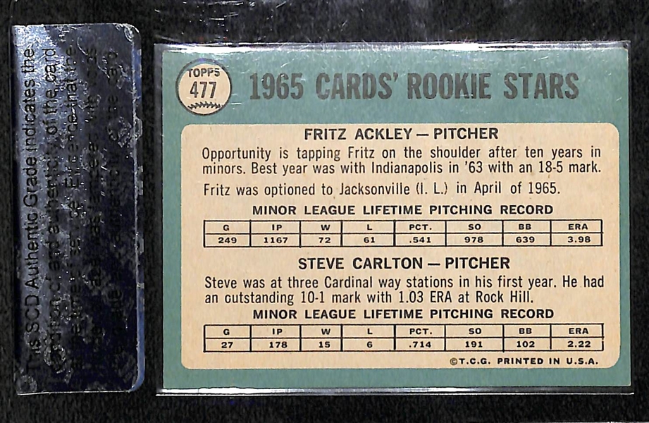 1965 Topps Steve Carlton Rookie Card # 477 Graded by Sports Collectors Digest 7 Near Mint