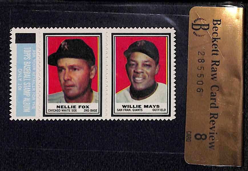 Lot of (3) Hank Aaron and Willie Mays Baseball Cards and Stamps Graded Lot
