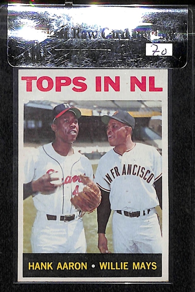 Lot of (3) Hank Aaron and Willie Mays Baseball Cards and Stamps Graded Lot