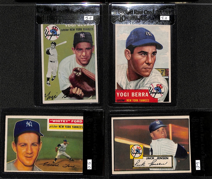 Lot of (4) 1950s Yankee Stars Graded Baseball Cards w. Berra, Ford, Jensen