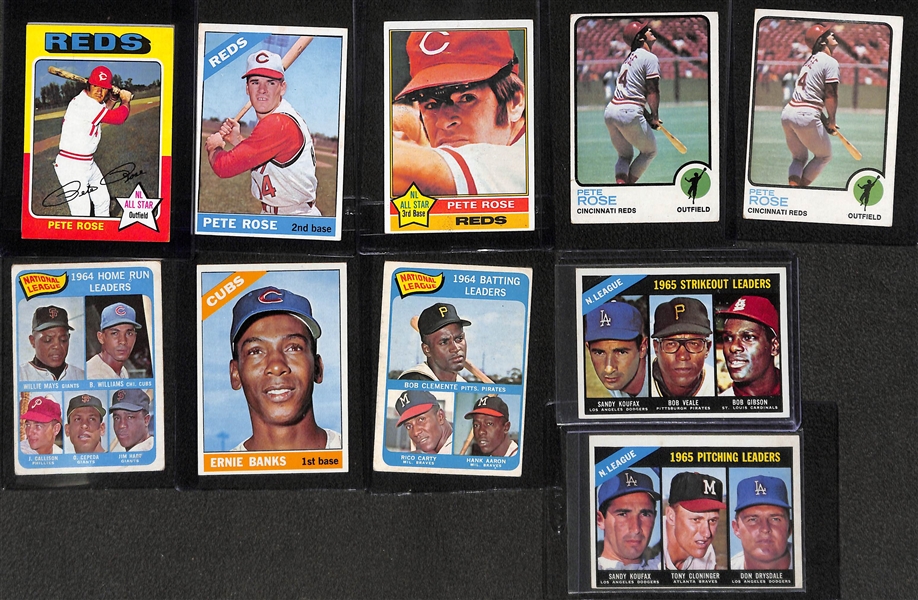 Lot of (28) Mostly 60s Baseball Star and Rookie Cards w. Rose, Mays, Clemente, Banks, Koufax