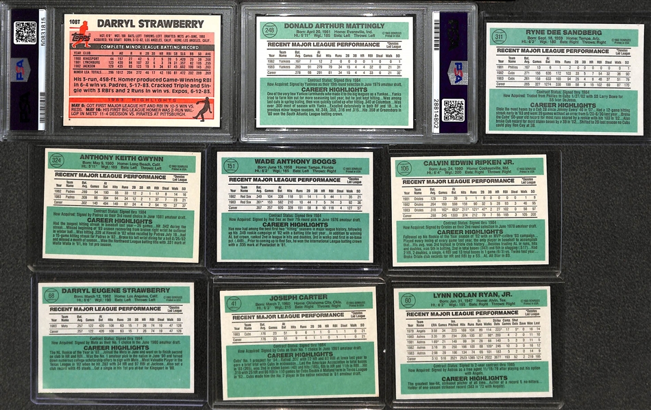 1983 Topps Baseball Traded Set w. PSA 8 Darryl Strawberry & 1984 Donruss Complete Set w. Mattingly PSA 8