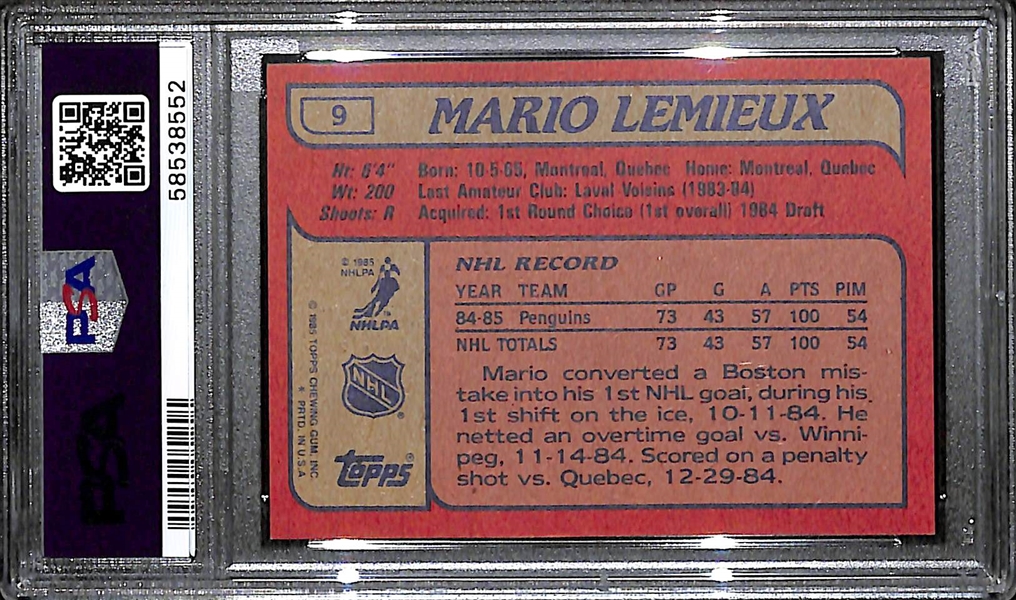 1985 Topps Mario Lemieux Rookie Graded PSA 8