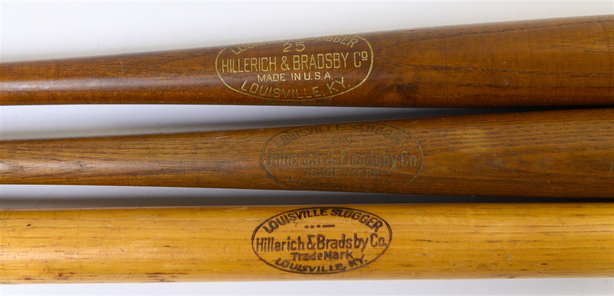 (3) Vintage 22 Louisville Sluggers Bats and Police Billy Club w. Lou Gehrig and Mickey Mantle