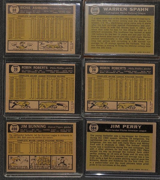(290) 1961 Assorted Topps Baseball Cards w. Richie Ashburn & Warren Spahn All Star