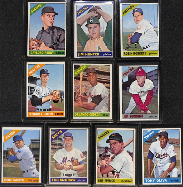    Lot of (110) 1966 Assorted Topps Baseball Cards w. Gaylord Perry & Catfish Hunter
