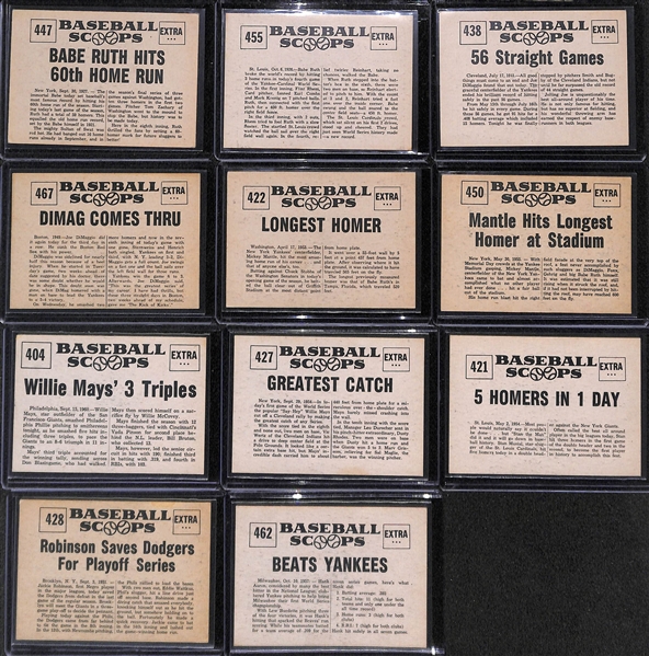 1961 Nu-Card Baseball Near Complete Set (Baseball Scoops Cards) - 74 of 80 Cards - w. (2) Babe Ruth Cards