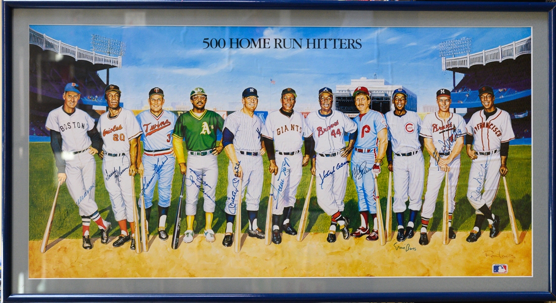 Framed 500 Home Run Club Signed Poster w. 11 Autographs (Inc. Mantle, Williams, Mays, Aaron, +) JSA Auction Letter of Authenticity (Frame is 40x21)
