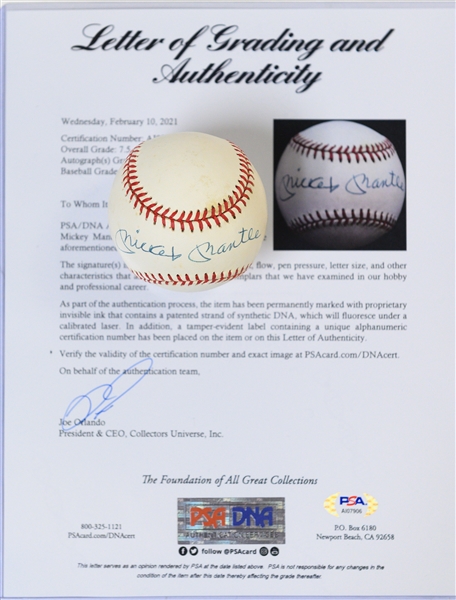 Mickey Mantle Single Signed OAL Rawlings Baseball PSA/DNA Grade 8.5 (Auto Grade 9, Baseball Grade 8)