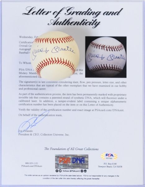 Mickey Mantle Single Signed OAL Rawlings Baseball PSA/DNA Grade 8 (Auto Grade 9, Baseball Grade 7)