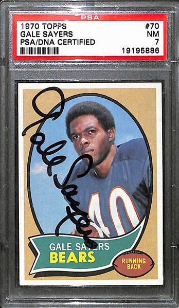 1970 Topps Gale Sayers Signed Football Card #70 Graded PSA 7 NM