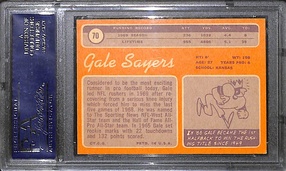 1970 Topps Gale Sayers Signed Football Card #70 Graded PSA 7 NM